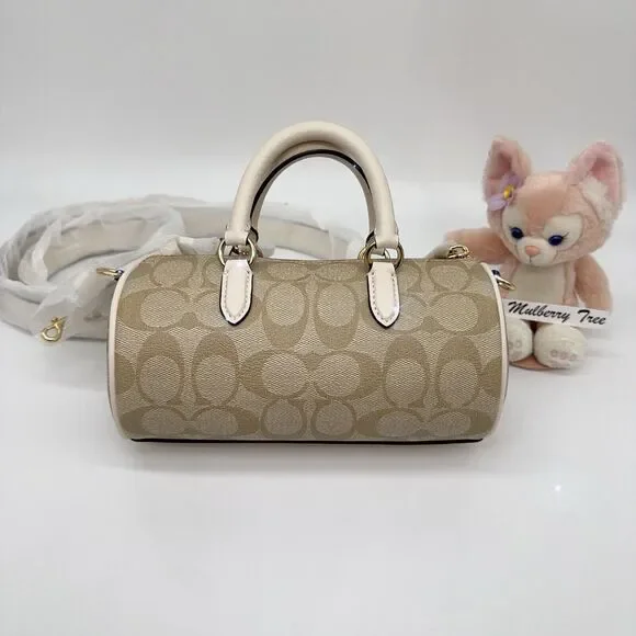 COACH LACEY Top Handle Crossbody Bag Signature Canvas Chalk Khaki Tassel CK689